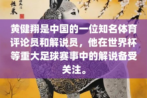 黄健翔是中国的一位知名体育评论员和解说员，他在世界杯等重大足球赛事中的解说备受关注。
