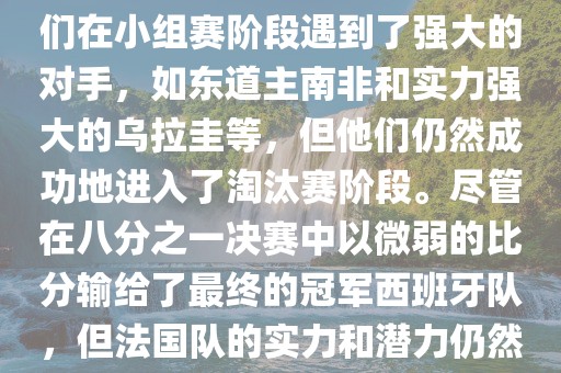 在2010年世界杯足球赛中，法国队的表现相当出色。尽管他们在小组赛阶段遇到了强大的对手，如东道主南非和实力强大的乌拉圭等，但他们仍然成功地进入了淘汰赛阶段。尽管在八分之一决赛中以微弱的比分输给了最终的冠军西班牙队，但法国队的实力和潜力仍然备受瞩目。以下是关于法国队在世界杯上的一些重要信息
