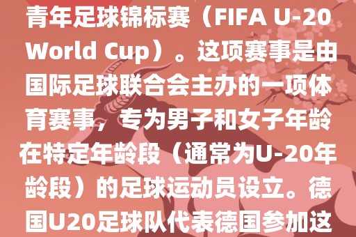 德国U20足球队参加的是U20世界杯足球赛，也被称为世界青年足球锦标赛（FIFA U-20 World Cup）。这项赛事是由国际足球联合会主办的一项体育赛事，专为男子和女子年龄在特定年龄段（通常为U-20年龄段）的足球运动员设立。德国U20足球队代表德国参加这项赛事，旨在展示德国青年足球的潜力和实力。