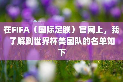 在FIFA（国际足联）官网上，我了解到世界杯美国队的名单如下