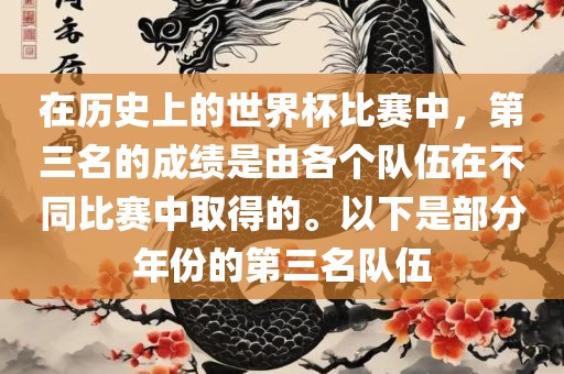 在历史上的世界杯比赛中，第三名的成绩是由各个队伍在不同比赛中取得的。以下是部分年份的第三名队伍