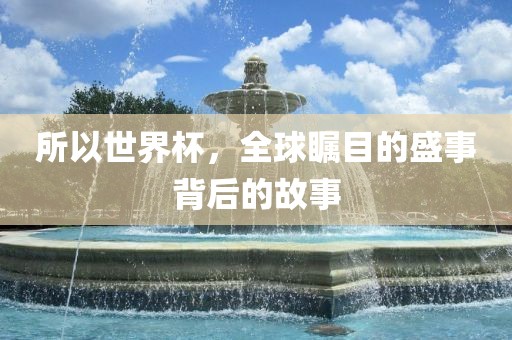 所以世界杯，全球瞩目的盛事背后的故事眉山市正发家政服务有限公司