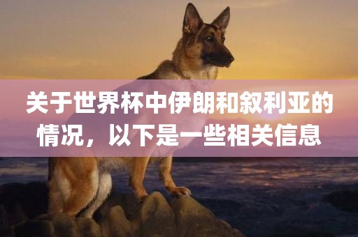 关于世界杯中伊朗和叙利亚的情况，以下是一些相关信息眉山市正发家政服务有限公司